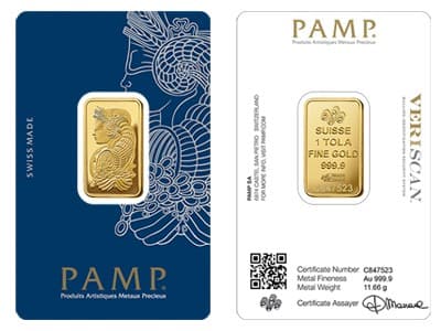 1Tola PAMP Suisse Gold Bar, 1 tola 24K